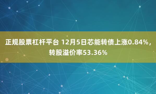 正规股票杠杆平台 12月5日芯能转债上涨0.84%，转股溢价率53.36%