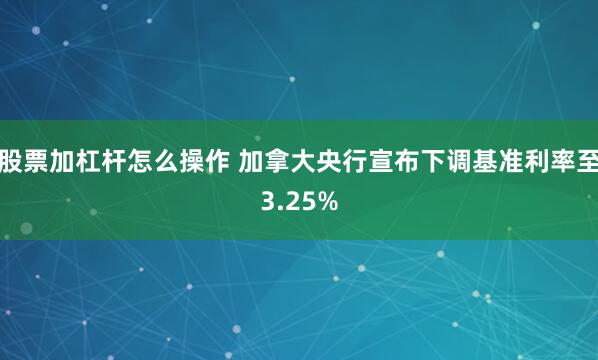 股票加杠杆怎么操作 加拿大央行宣布下调基准利率至3.25%